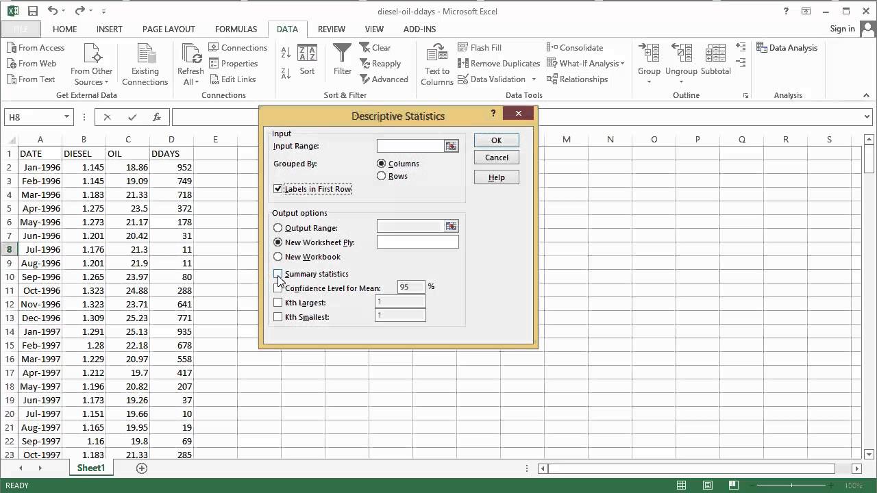 how to find descriptive statistics in excel for mac